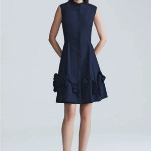 XL Lela Rose Cotton Poplin Natalie Dress, Navy Blue
